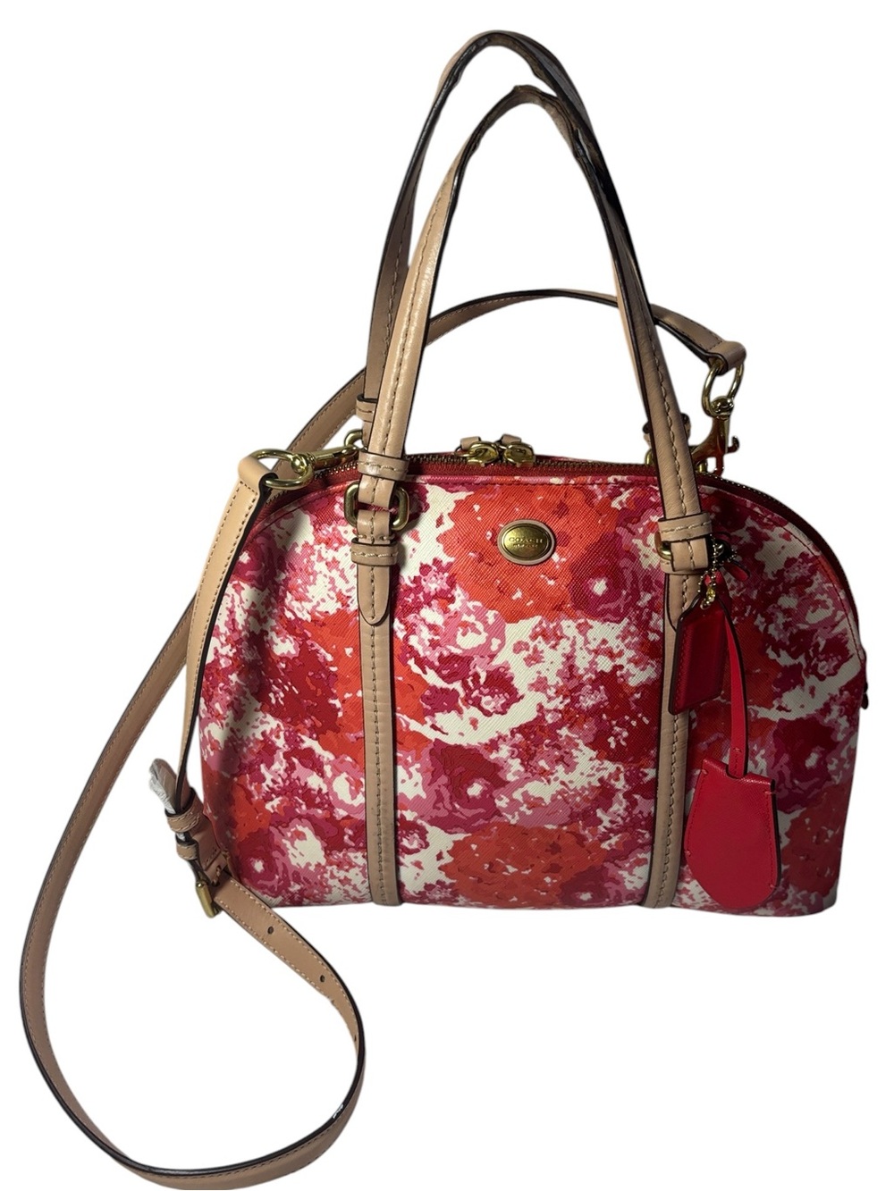 Vintage Coach Peyton Floral Cora Domed Purse Handbag F31341  Red Pink White